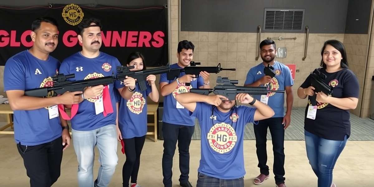 Glory Gunners Community Meetup Glory Gunners community members at a meetup in Hyderabad, wearing team jerseys and participating in a real-life shooting competition
